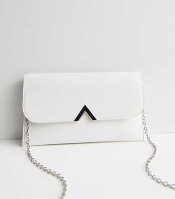 White Leather-Look Chain Strap Clutch Bag