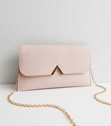 Cream Leather-Look Chain Strap Clutch Bag