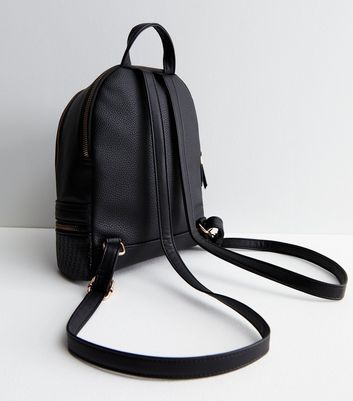 Black Leather Look Double Zip Backpack New Look