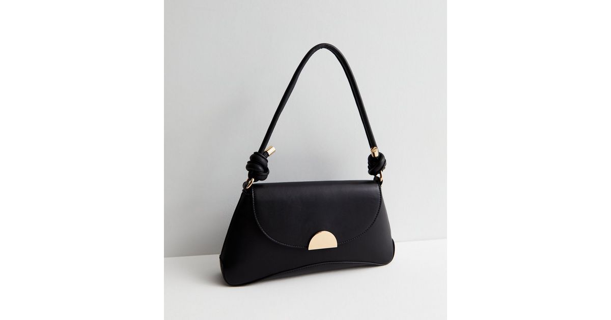 Black Leather-Look Knot Strap Shoulder Bag | New Look
