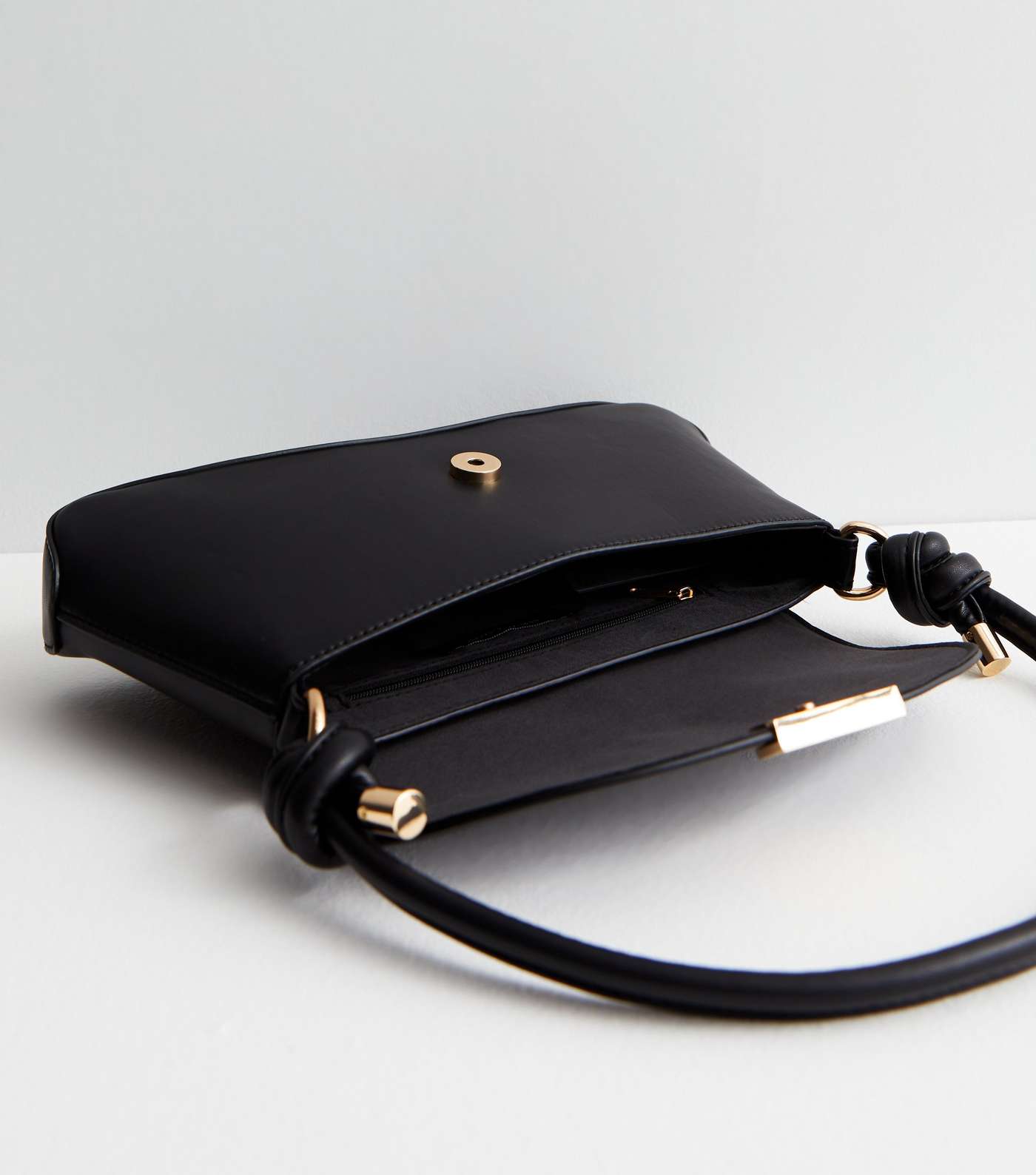 Black Leather-Look Knot Strap Shoulder Bag Image 4