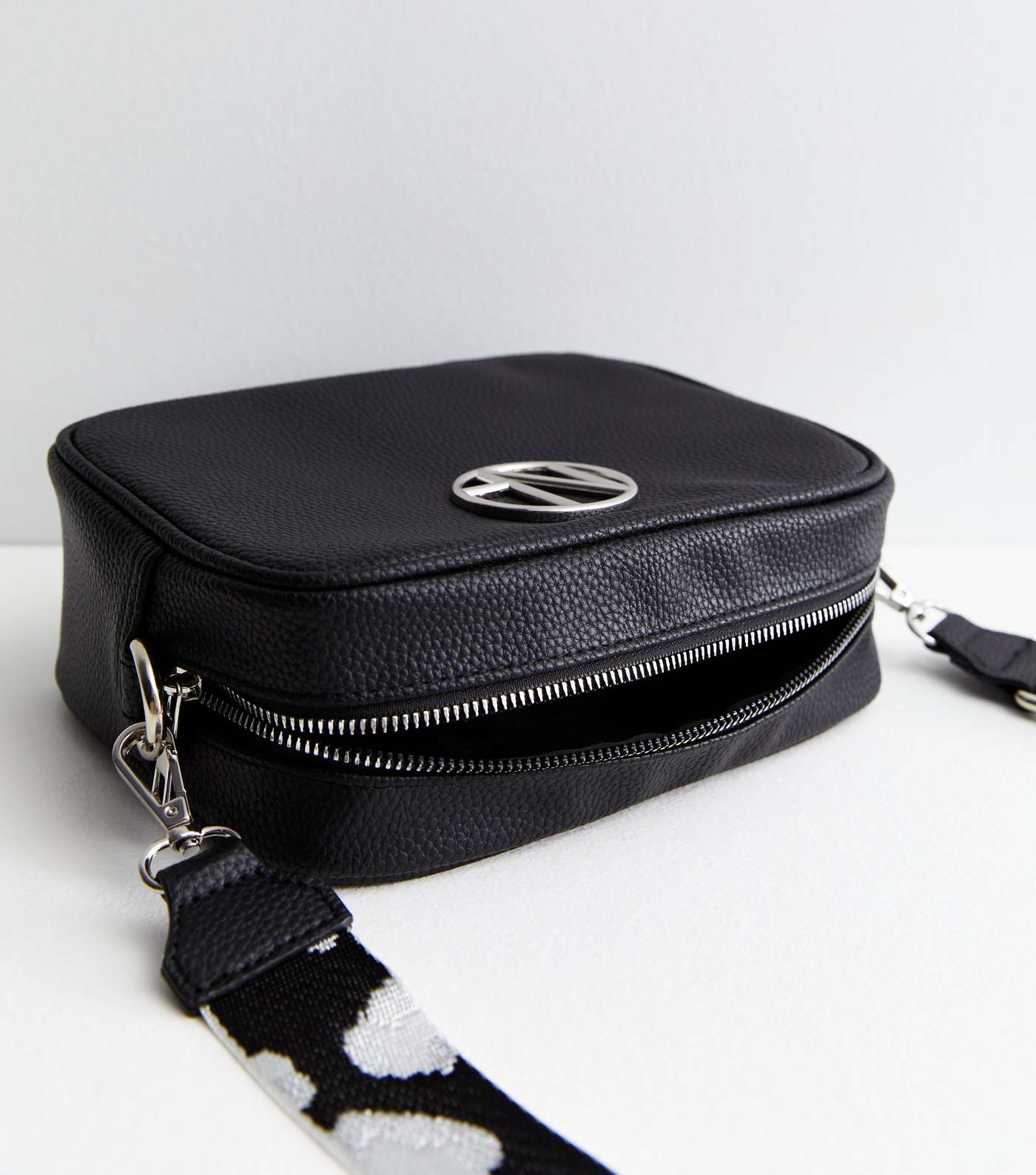 Black Leather-Look Logo Webbed Cross Body Bag Image 4