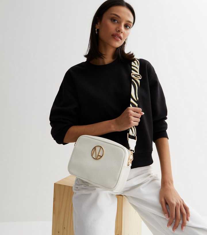 White Leather-Look Logo Webbed Cross Body Bag