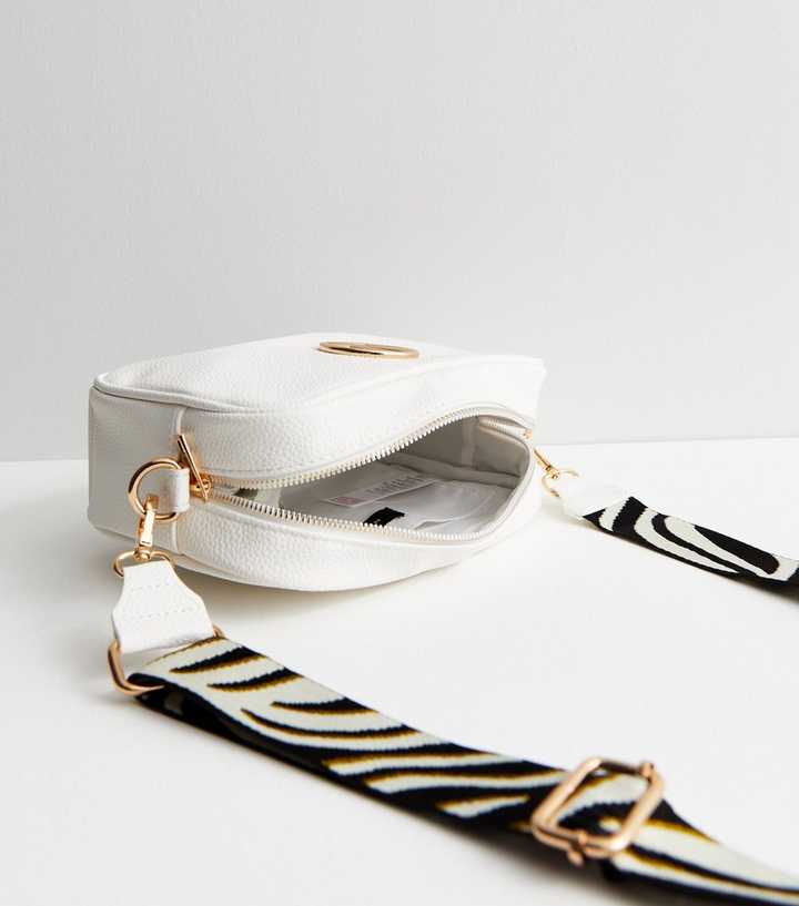 White Leather-Look Logo Webbed Cross Body Bag