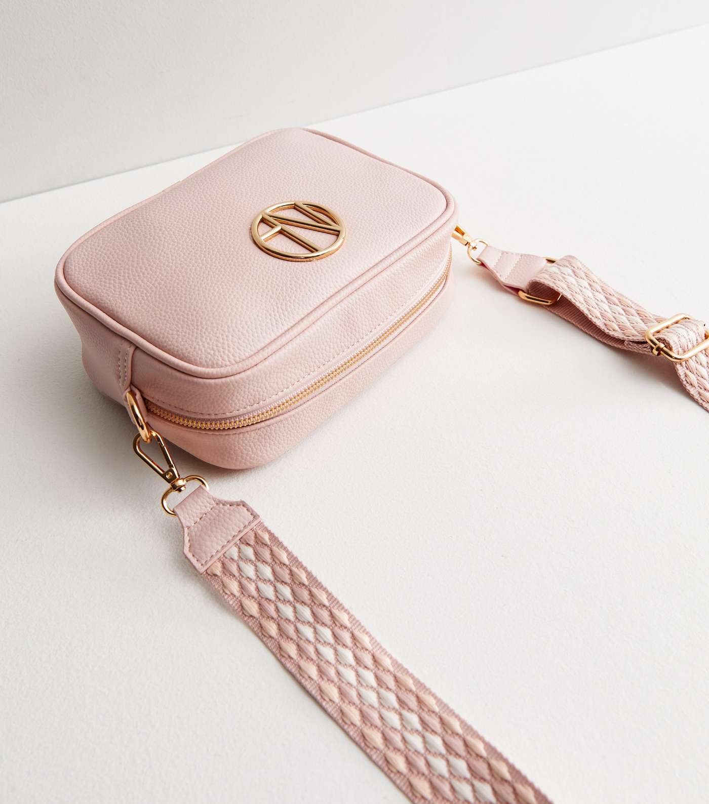 Pale Pink Leather-Look Logo Webbed Cross Body Bag Image 3