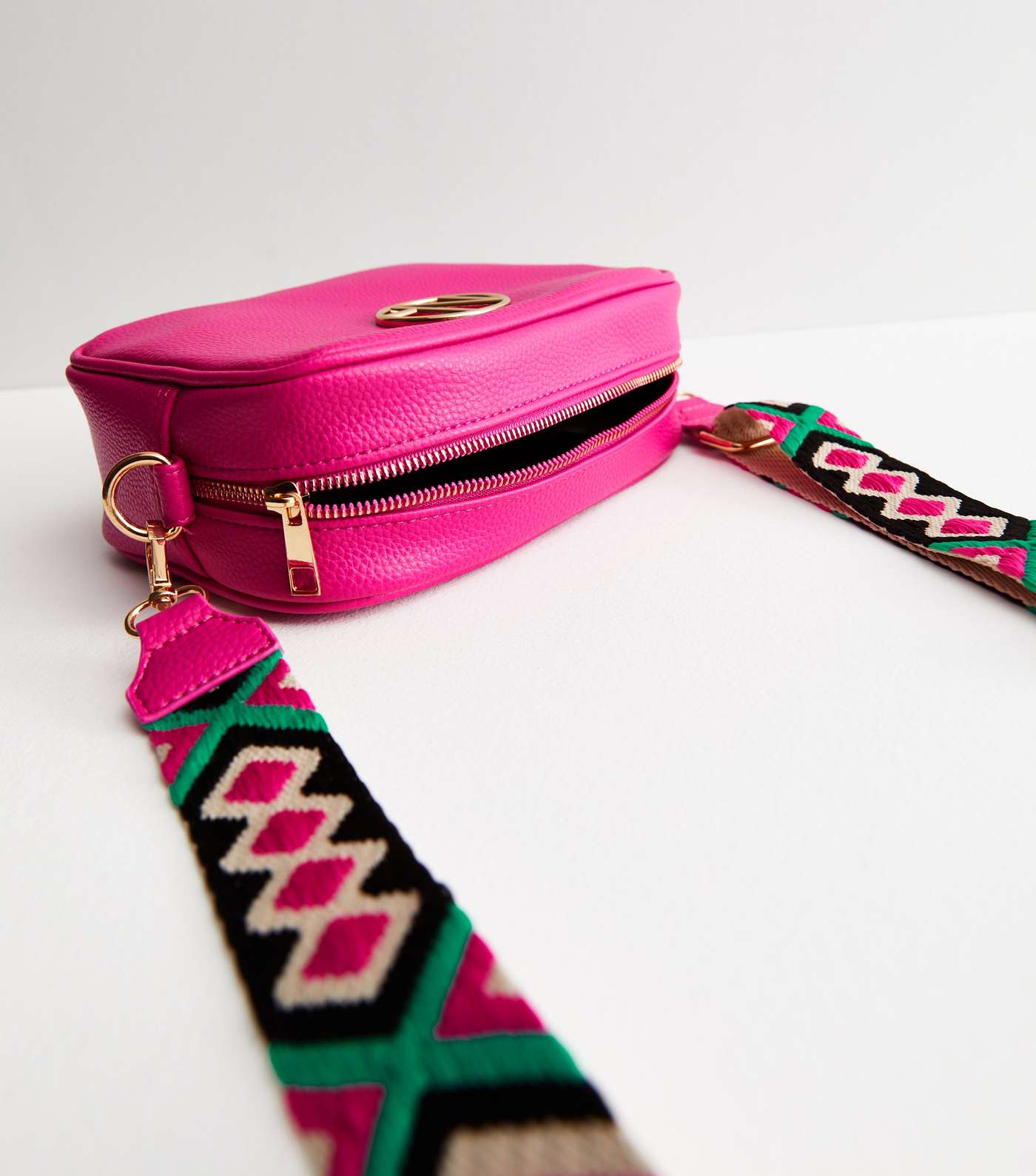 Bright Pink Leather-Look Logo Webbed Cross Body Bag Image 3