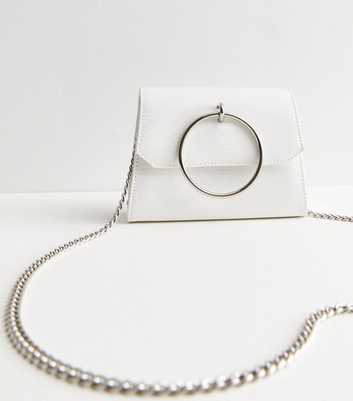 White Faux Croc Ring Chain Clutch Bag