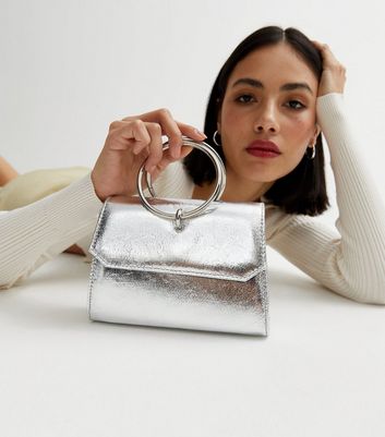 Metallic silver clutch purse sale