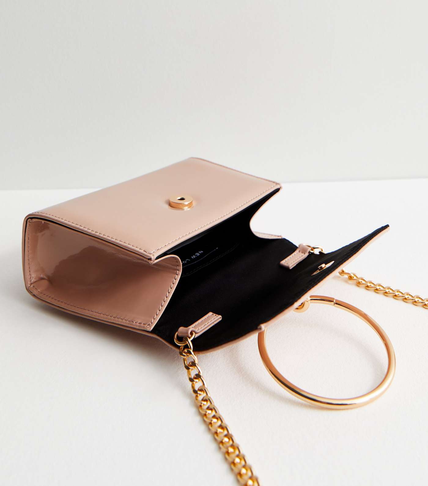 Pale Pink Patent Ring Chain Clutch Bag Image 4