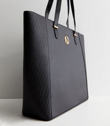 Black Leather-Look Zip Front Tote Bag | New Look