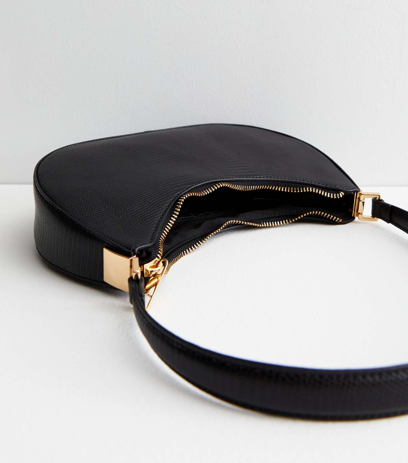 Black Leather-Look Scoop Shoulder Bag Image 4
