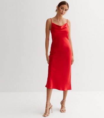 Red cowl store neck midi dress