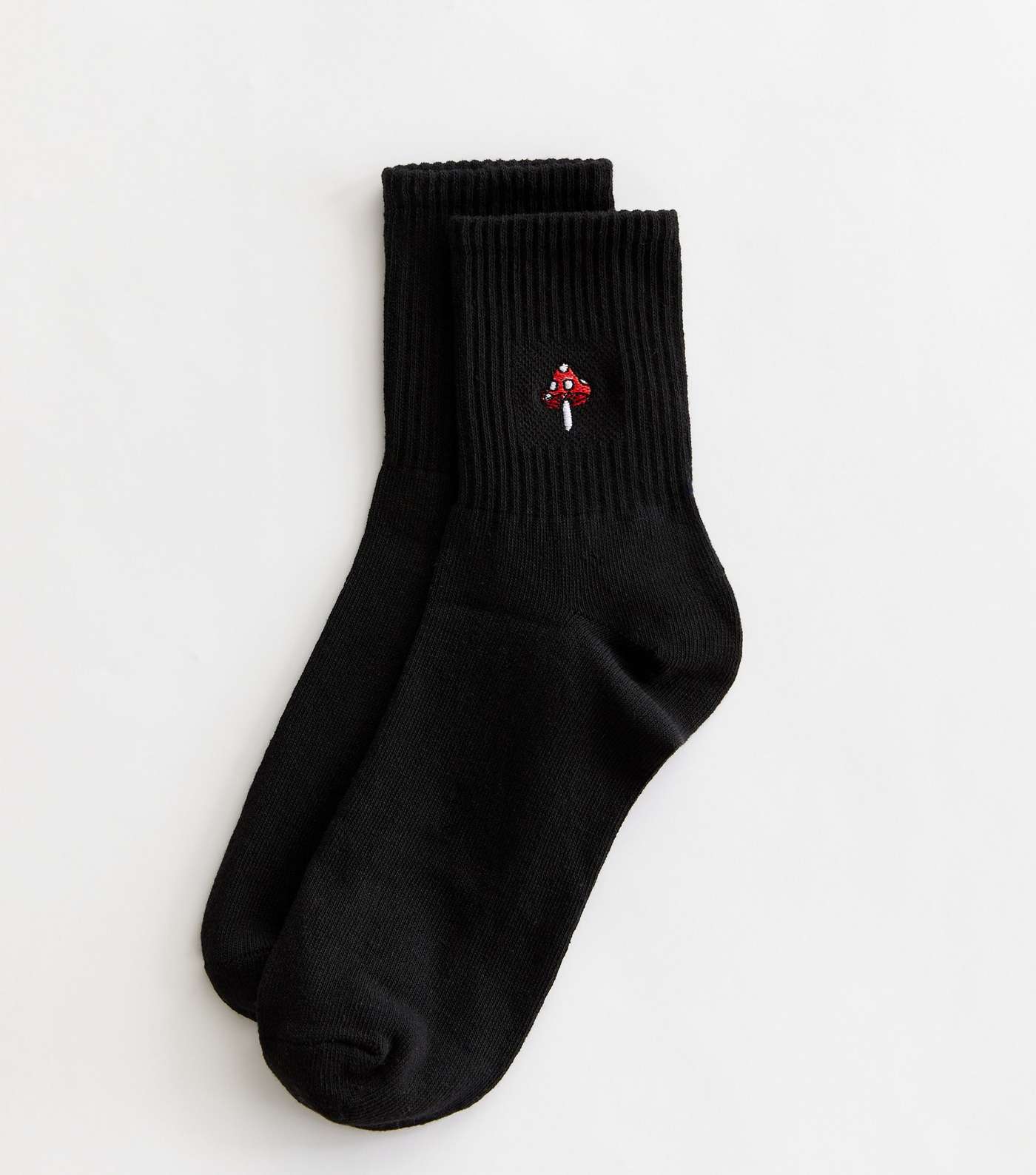 Black Mushroom Embroidered Ribbed Socks