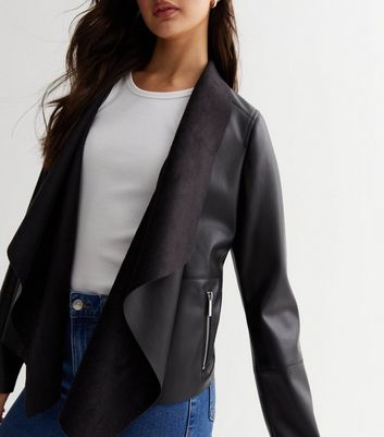 Black leather waterfall jacket on sale