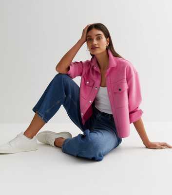 Deep Pink Suedette Crop Shacket