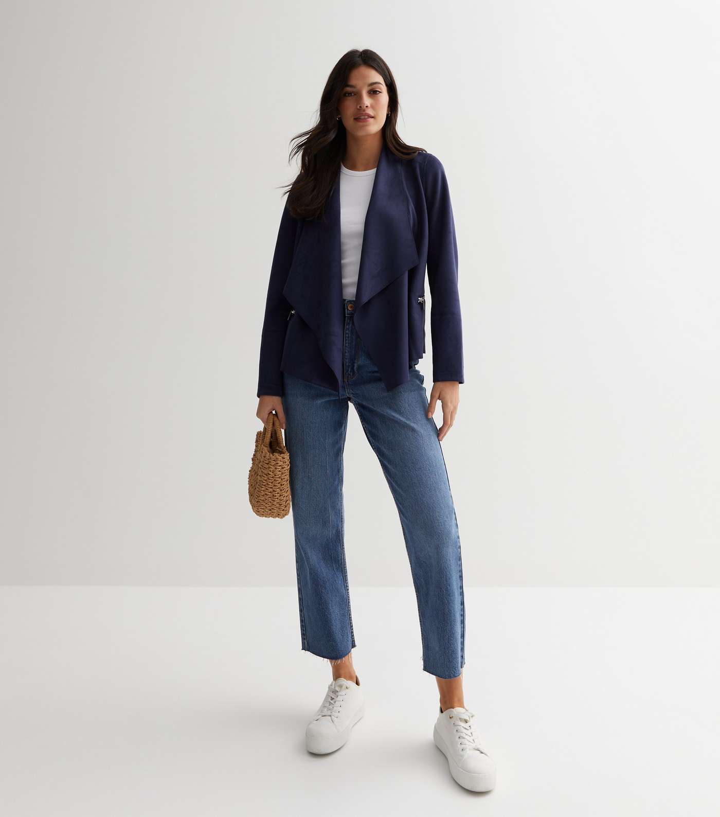 Navy Suedette Waterfall Jacket Image 3