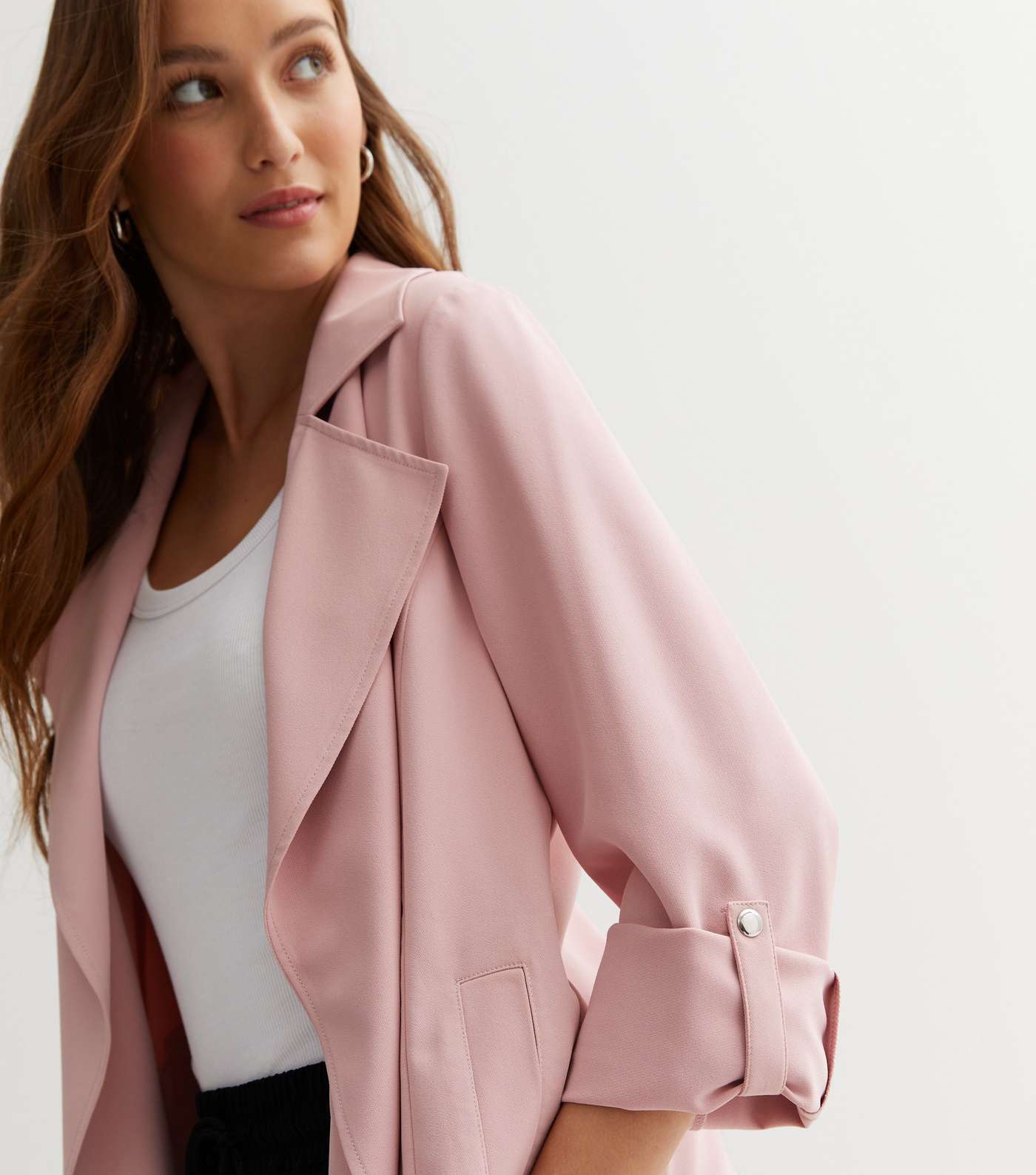 Pale Pink 3/4 Roll Sleeve Duster Jacket Image 3