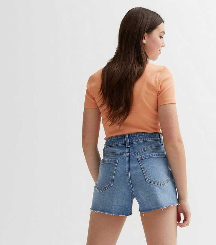 High Rise High Waisted Denim Shorts New Look Girls Blue High Waist