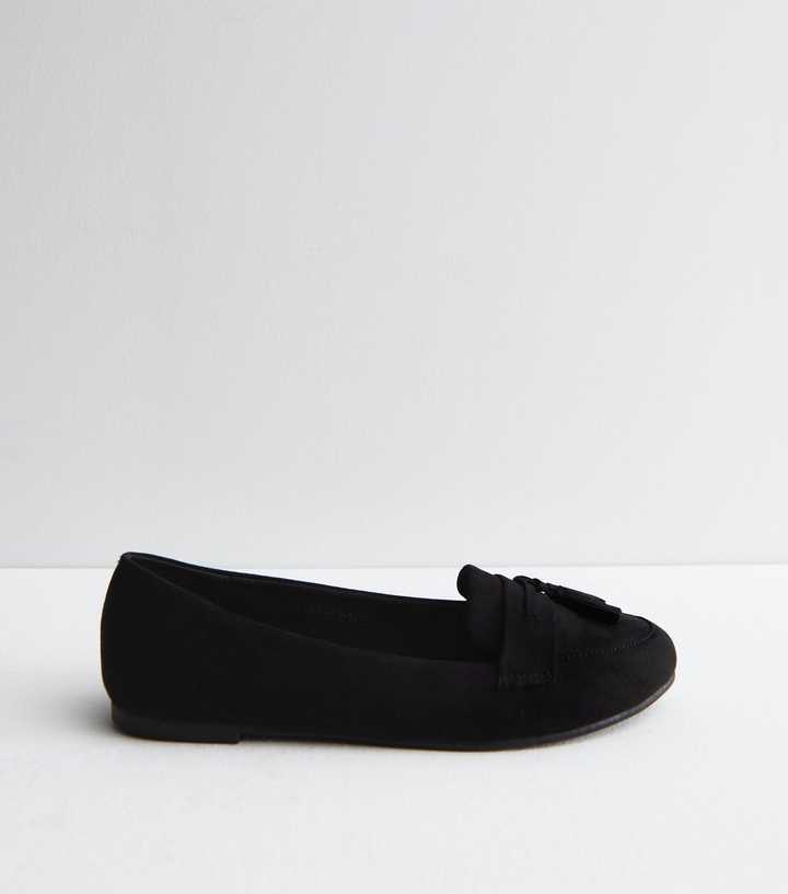 Black Suedette Tassel Trim Loafers