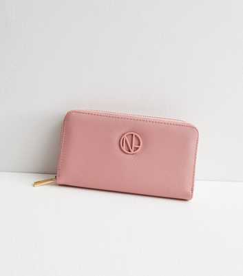 Pink Leather-Look Textured Large Zip Purse