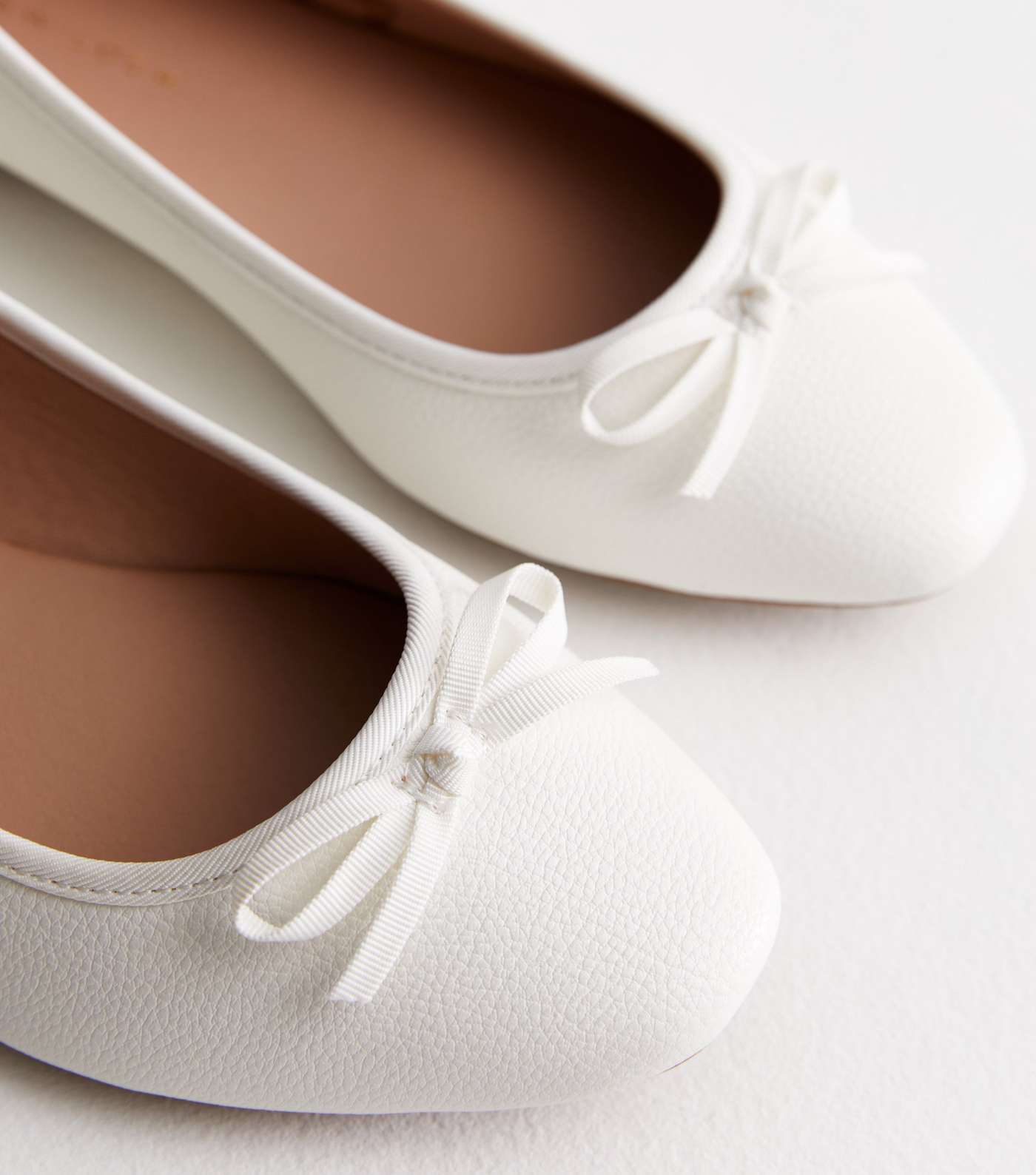 Wide Fit White Leather-Look Ballerina Pumps Image 4
