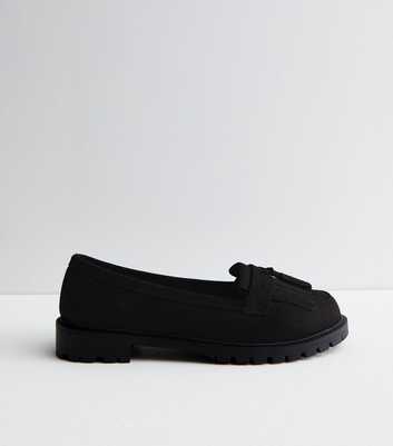 Wide Fit Black Suedette Chunky Tassel Loafers