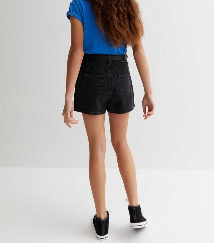 Girls Black Denim Belted Mom Shorts | New Look