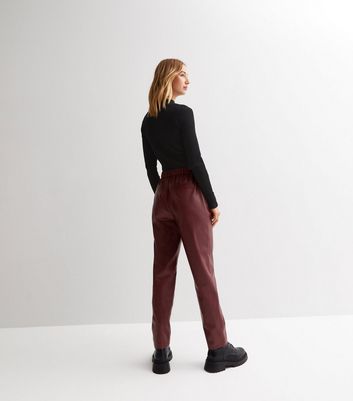 Tammy Girl Y2K Low Rise Faux Leather Trousers With Hip Jewel Embellishment  In Deep Red for Women