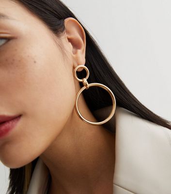 Gold Double Circle Drop Earrings New Look
