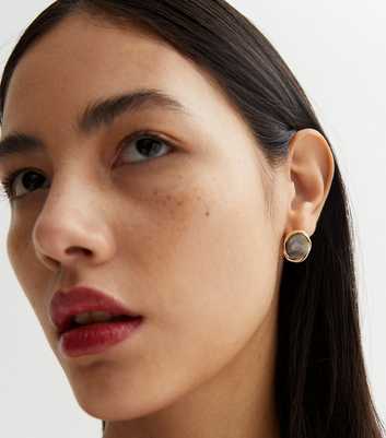 Dark Purple Faux Precious Stone Stud Earrings