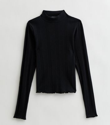 Tall Black Ribbed High Neck Long Sleeve Top New Look
