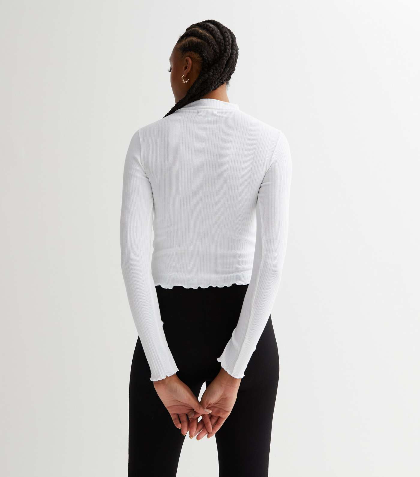Tall White Ribbed High Neck Long Sleeve Top Image 4