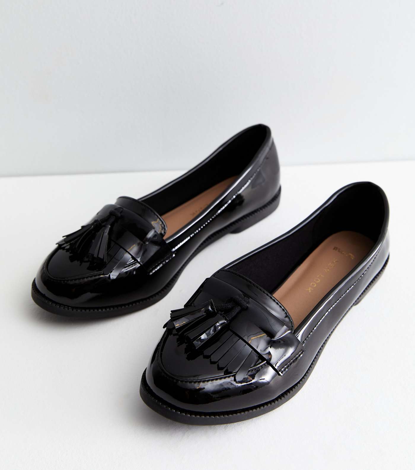 Wide Fit Black Patent Tassel Trim Loafers Image 3
