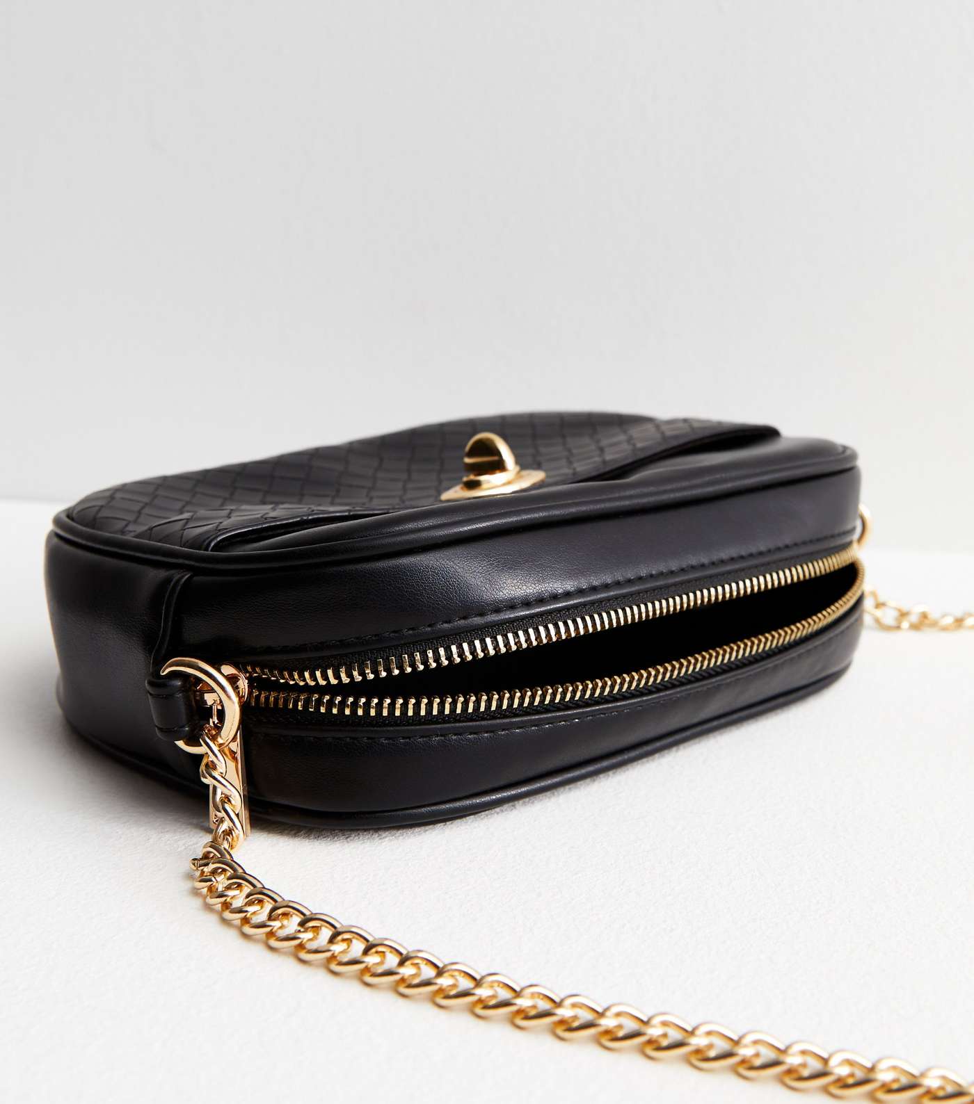 Black Leather-Look Embossed Chain Cross Body Bag Image 4