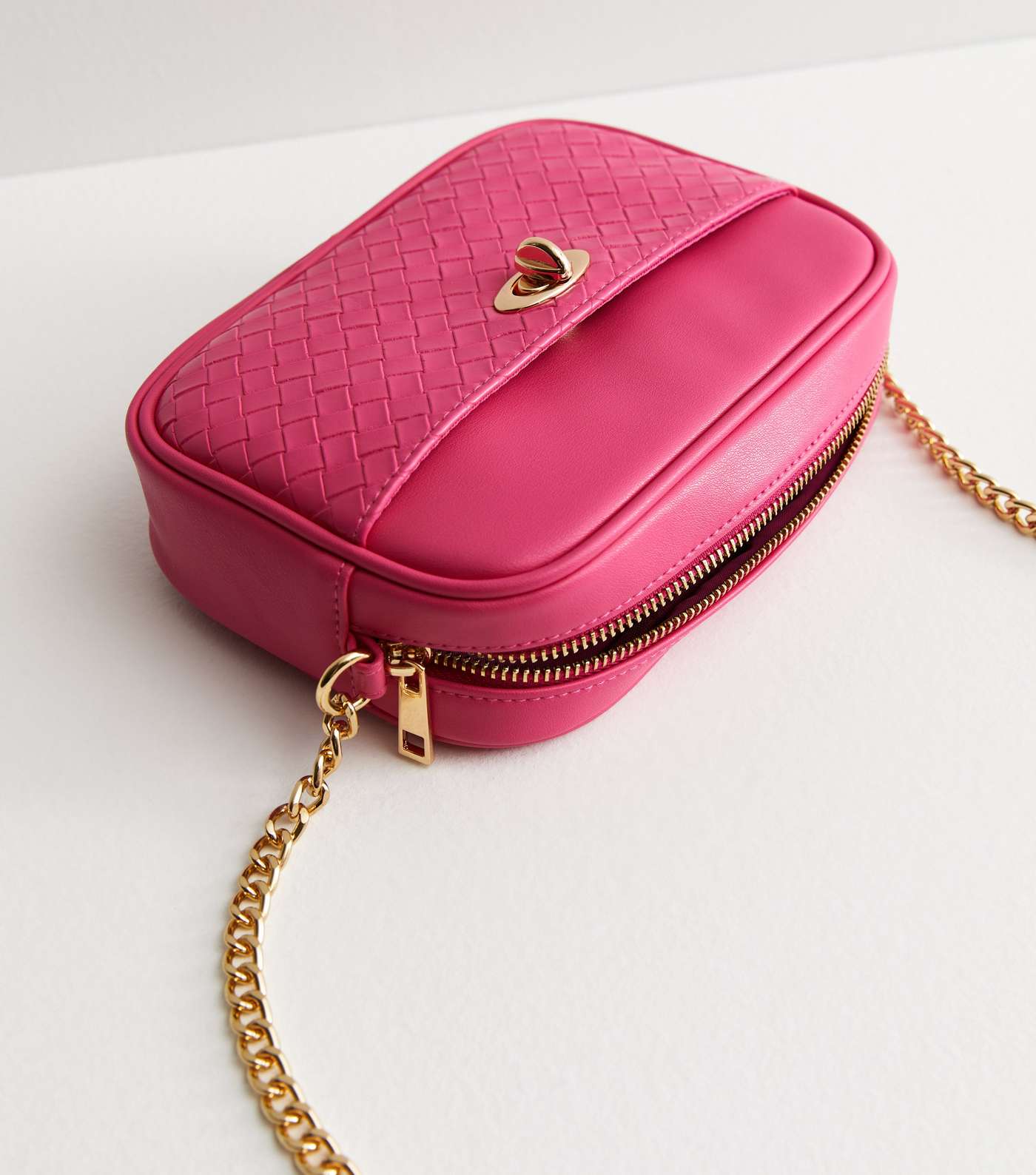 Bright Pink Leather-Look Embossed Chain Cross Body Bag Image 4