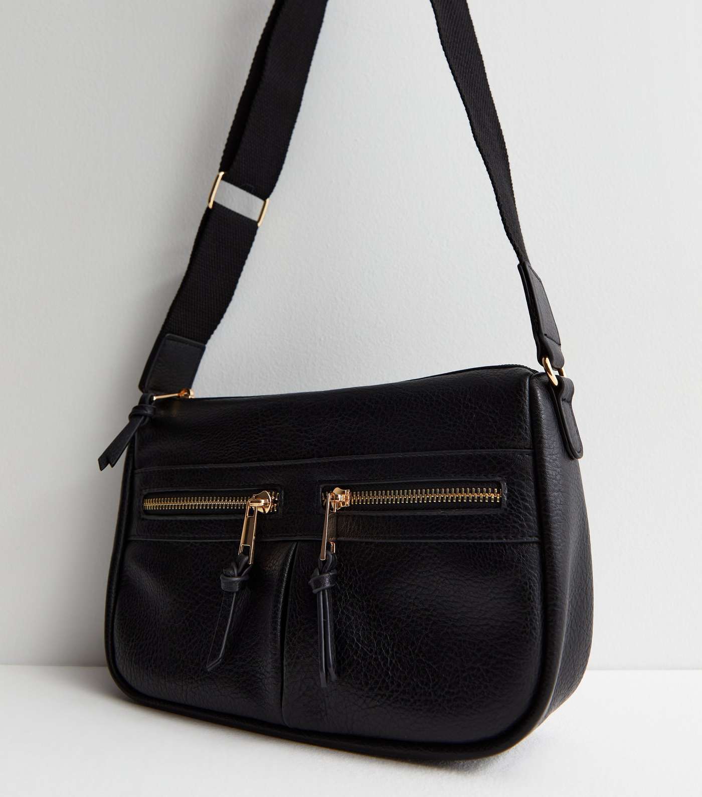 Black Leather-Look Zip Front Cross Body Bag Image 3
