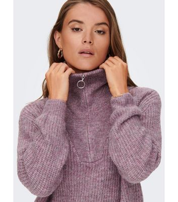 ONLY Lilac Knit Zip Front Jumper | New Look