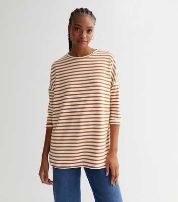 Tall Brown Stripe Fine Knit 3/4 Sleeve Top