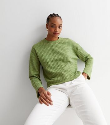 Tall Khaki Fine Cable Knit Long Sleeve Top | New Look