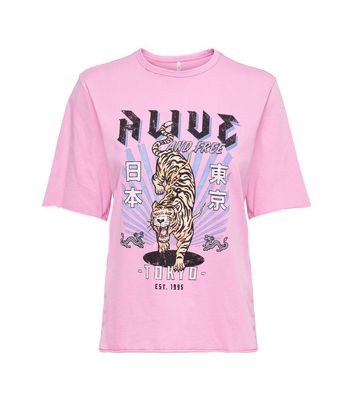 ONLY Mid Pink Alive and Free Logo Boxy T-Shirt New Look