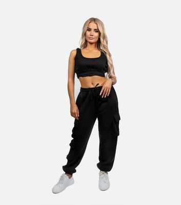 JUSTYOUROUTFIT Black Crop Top and Cargo Joggers Set