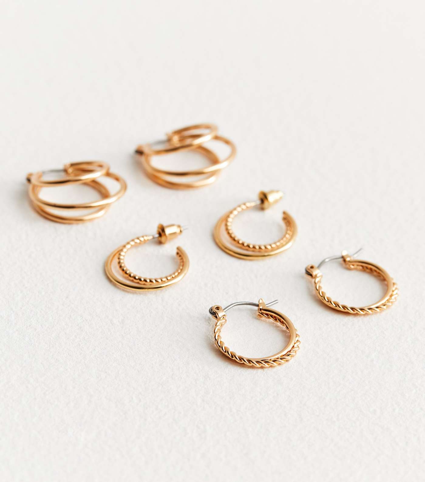 3 Pack Gold Double and Triple Hoop Earrings Image 3