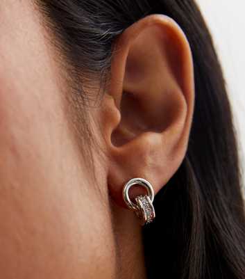 Crystal Cubic Zirconia Circle Link Stud Earrings