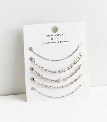 5 Pack Silver Love Chain Bracelets
