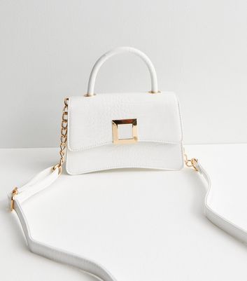 White Faux Croc Chain Cross Body Bag
