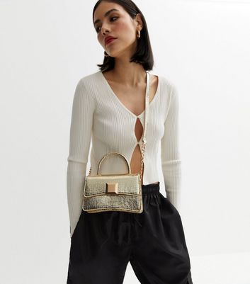 Gold Faux Croc Chain Cross Body Bag New Look