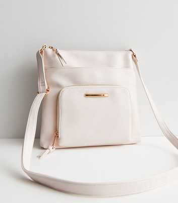 Cream Leather-Look Cross Body Messenger Bag