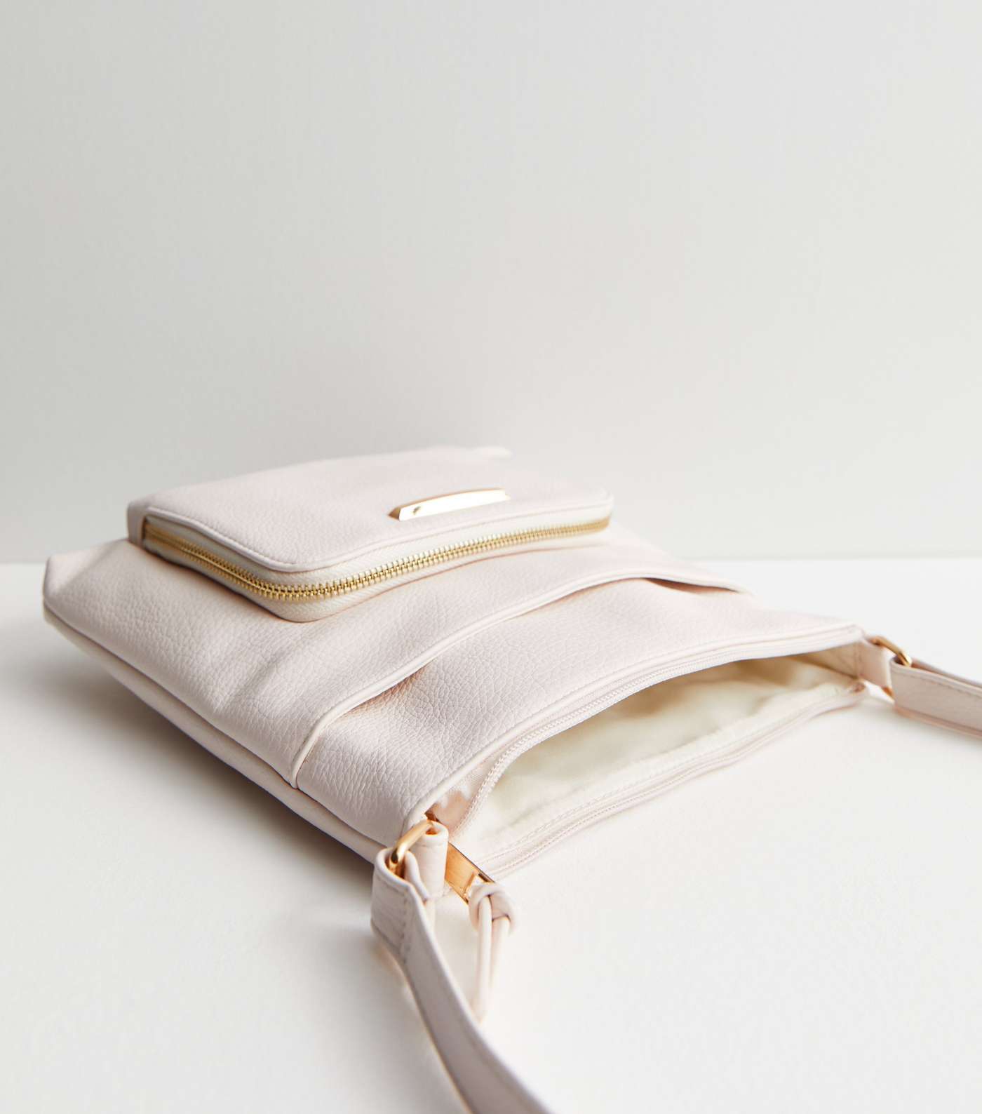 Cream Leather-Look Cross Body Messenger Bag Image 4