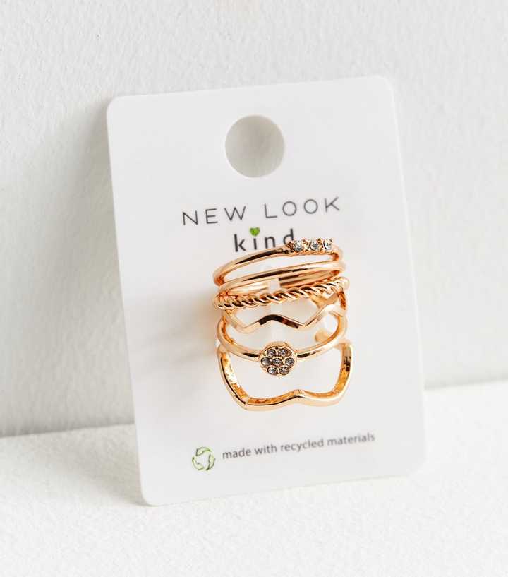 6 Pack Gold Diamanté Stacking Rings | New Look