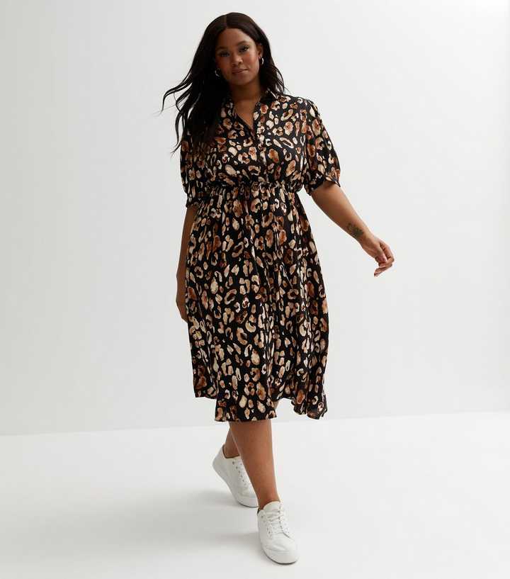 Curves Brown Leopard Midi Shirt Dress | New Look
